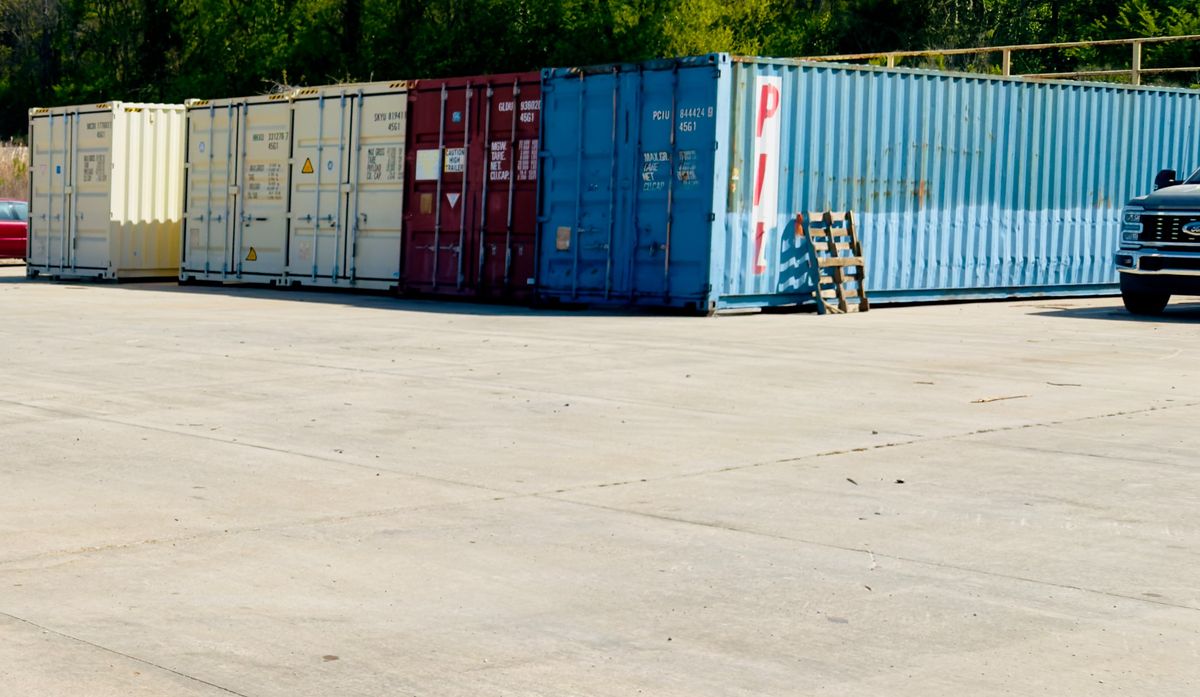 Shipping containers stored on the concrete yard at Van Wyck